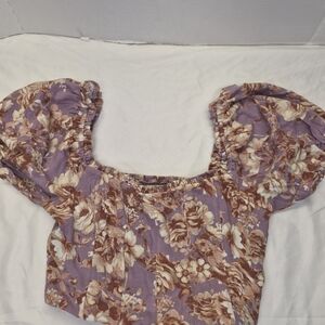 Altar'd State Lavender Floral Puff-Sleeve Crop Top